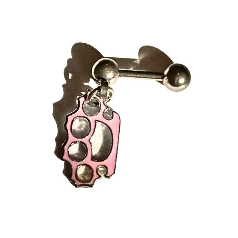 18 Gauge Helix Barbell With Pink Brass Knuckle Dangle